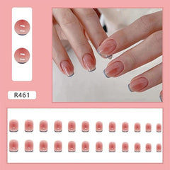24pcs Nude Square False Nails French Tip Press On with Adhesive Tabs