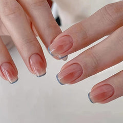 24pcs Nude Square False Nails French Tip Press On with Adhesive Tabs