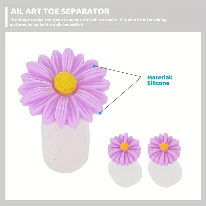 8 Pcs Daisy Flower Silicone Toe Separators Pedicure Tools