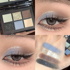 6 Colors Eyeshadow Palette Smokey Grey Pearly Matte Glitter Powder Highlighter