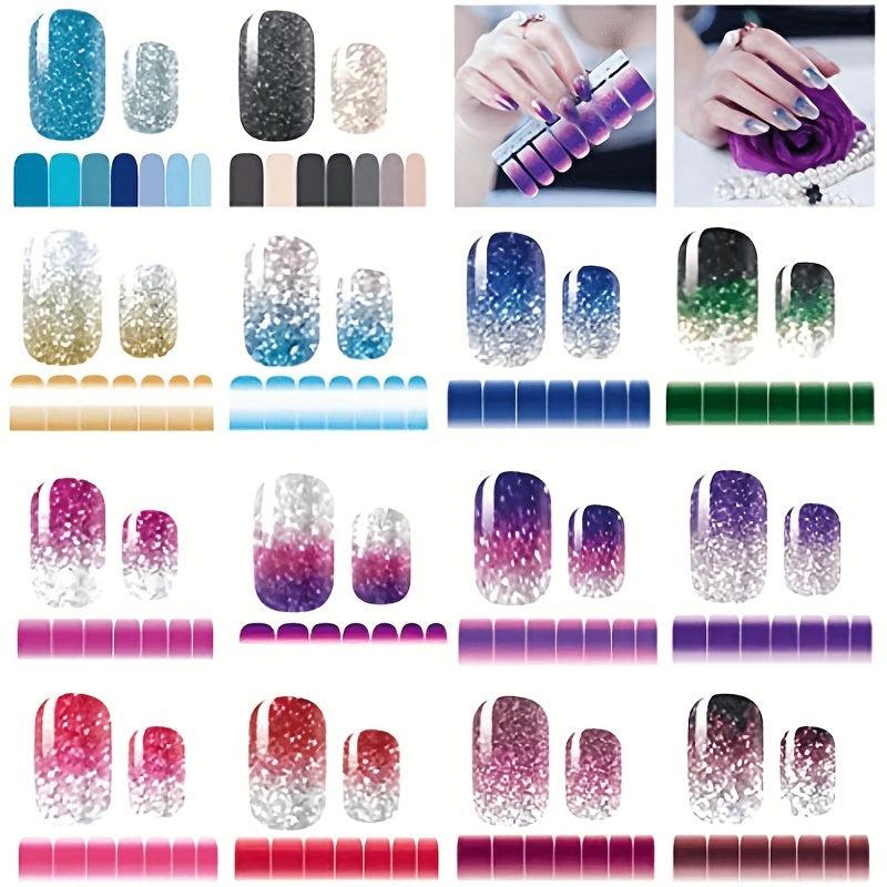 Glitter Gradient Shine Nail Stickers Self Ashesive Decal Strips