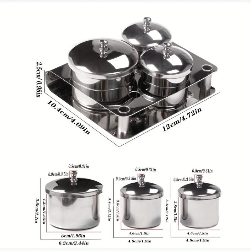 3pc Stainless Steel Acrylic Liquid Powder Container w/ Lids Nail Tools