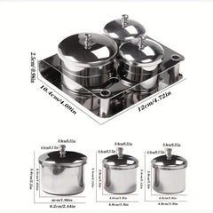 3pc Stainless Steel Acrylic Liquid Powder Container w/ Lids Nail Tools