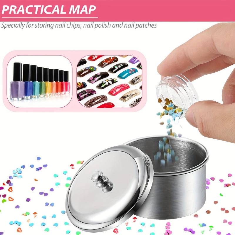 3pc Stainless Steel Acrylic Liquid Powder Container w/ Lids Nail Tools