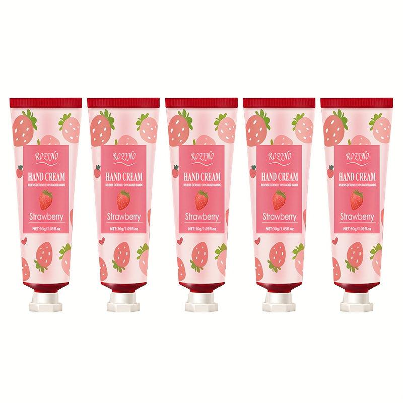 5 Pcs Strawberry Fragrance Hand Cream for Dry Skin, Moisturizing & Nourishing