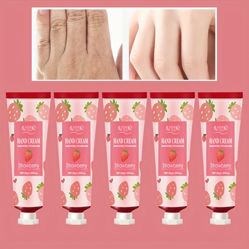 5 Pcs Strawberry Fragrance Hand Cream for Dry Skin, Moisturizing & Nourishing