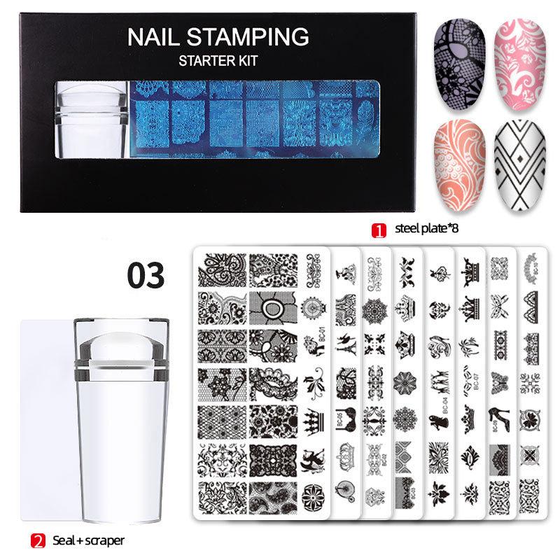 Nail Stamping Plates Kit with Stamper Leaves Flowers & Animals Designs