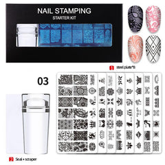 Nail Stamping Plates Kit with Stamper Leaves Flowers & Animals Designs