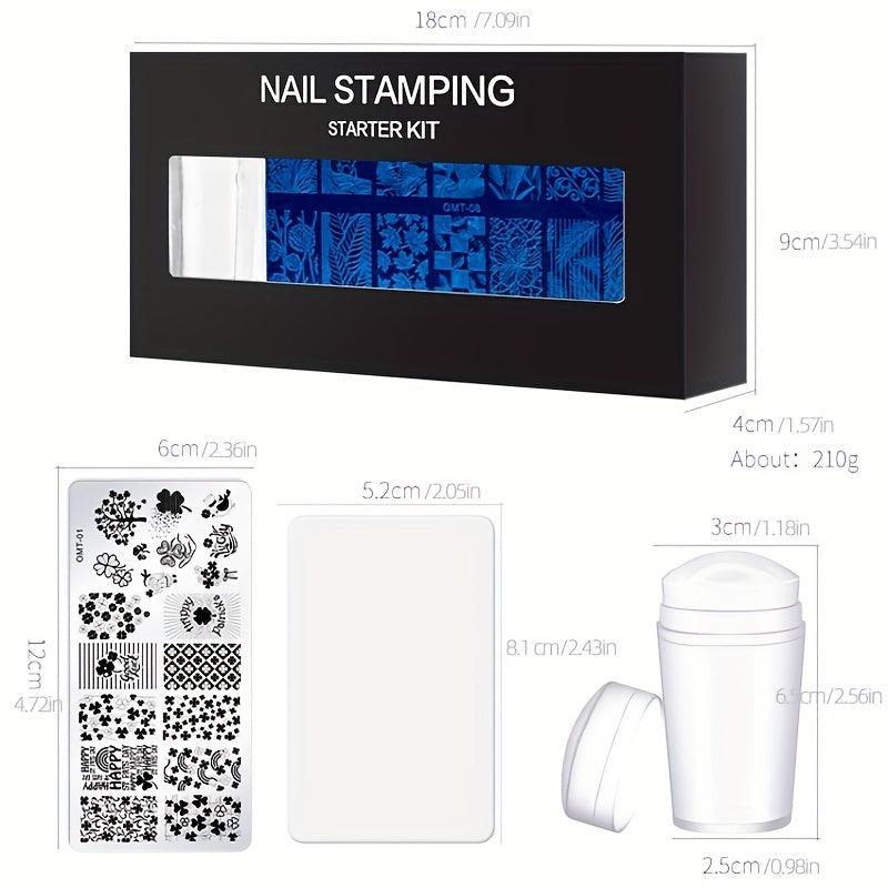 Nail Stamping Plates Kit with Stamper Leaves Flowers & Animals Designs