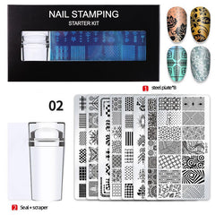 Nail Stamping Plates Kit with Stamper Leaves Flowers & Animals Designs