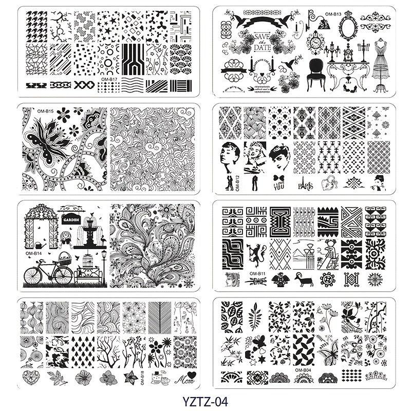 Nail Stamping Plates Kit with Stamper Leaves Flowers & Animals Designs
