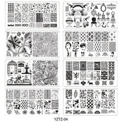 Nail Stamping Plates Kit with Stamper Leaves Flowers & Animals Designs