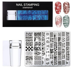 Nail Stamping Plates Kit with Stamper Leaves Flowers & Animals Designs