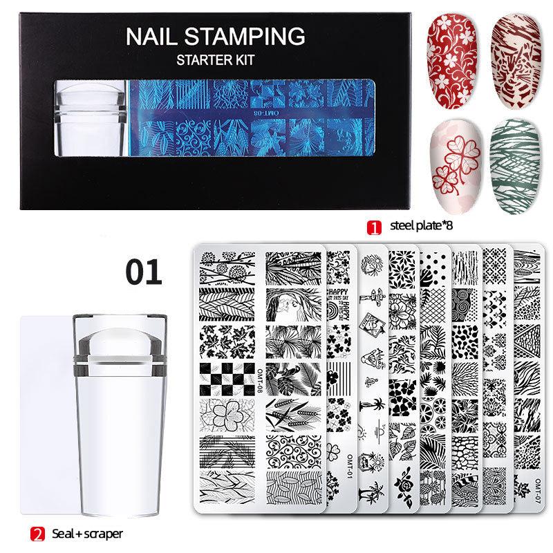 Nail Stamping Plates Kit with Stamper Leaves Flowers & Animals Designs