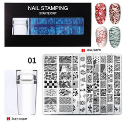 Nail Stamping Plates Kit with Stamper Leaves Flowers & Animals Designs