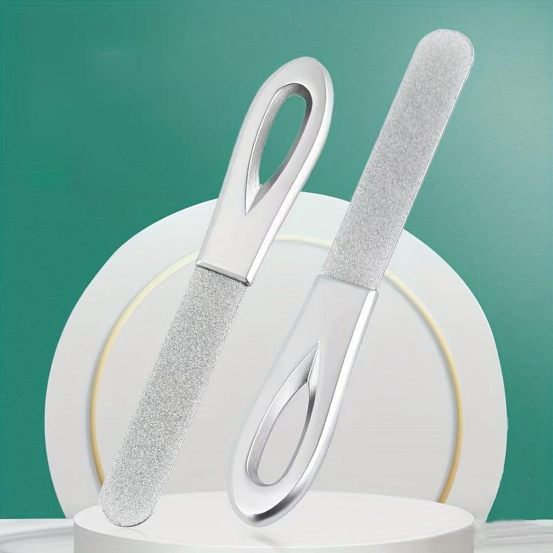 Stainless Steel Nail File Double Sided Anti Slip Handle Manicure Files