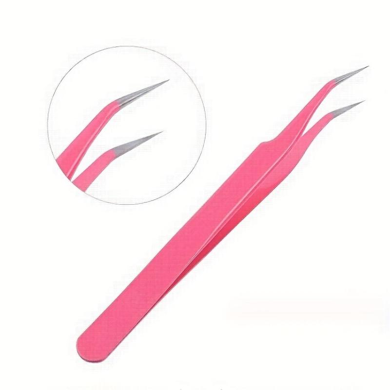 Pink Stainless Steel Lash Tweezers Eyelash Extension Nail Art Tool