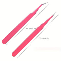 Pink Stainless Steel Lash Tweezers Eyelash Extension Nail Art Tool