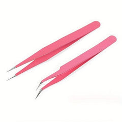Pink Stainless Steel Lash Tweezers Eyelash Extension Nail Art Tool
