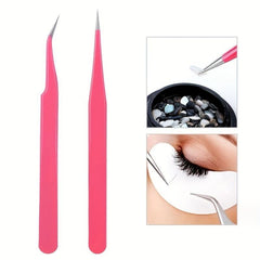Pink Stainless Steel Lash Tweezers Eyelash Extension Nail Art Tool