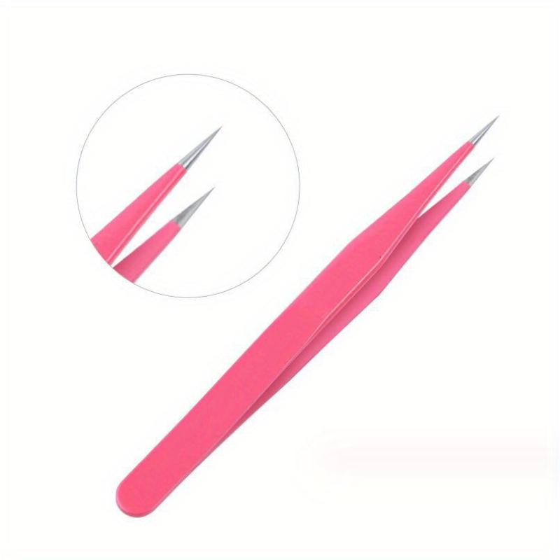 Pink Stainless Steel Lash Tweezers Eyelash Extension Nail Art Tool