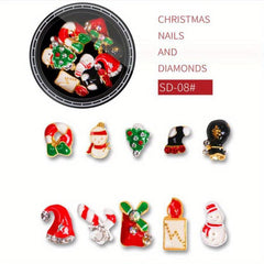 Christmas Nail Art Decoration Kit Metal Rivet With Rhinestones