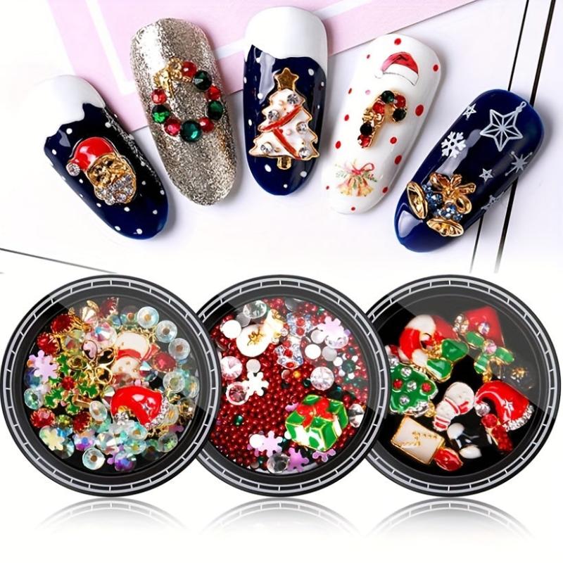 Christmas Nail Art Decoration Kit Metal Rivet With Rhinestones