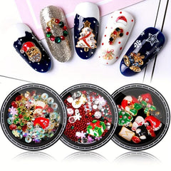 Christmas Nail Art Decoration Kit Metal Rivet With Rhinestones