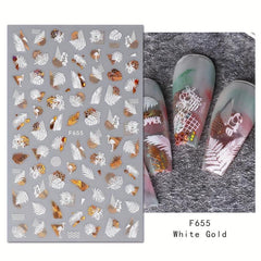 4 Sheets 3D Nail Decals With Leaves And Flame Bird