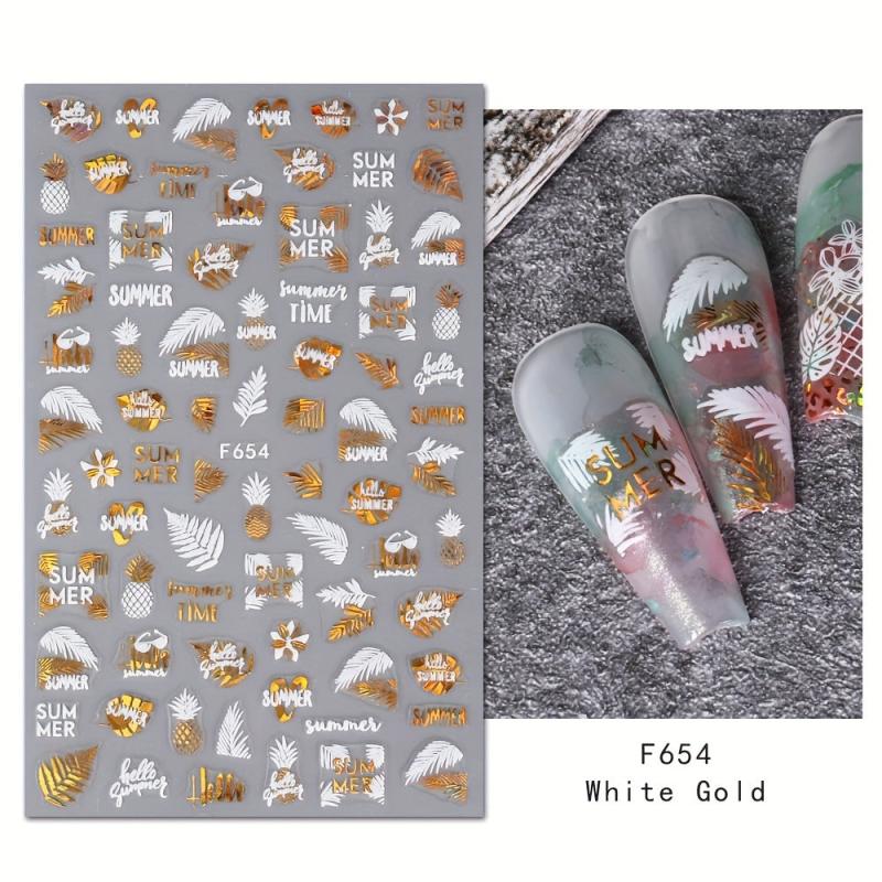4 Sheets 3D Nail Decals With Leaves And Flame Bird