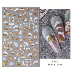 4 Sheets 3D Nail Decals With Leaves And Flame Bird