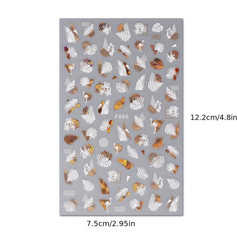 4 Sheets 3D Nail Decals With Leaves And Flame Bird