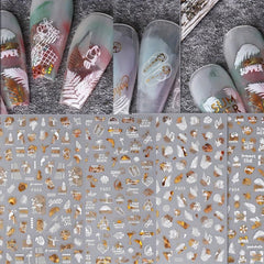 4 Sheets 3D Nail Decals With Leaves And Flame Bird