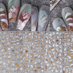 4 Sheets 3D Nail Decals With Leaves And Flame Bird
