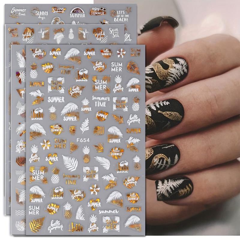 4 Sheets 3D Nail Decals With Leaves And Flame Bird