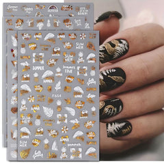 4 Sheets 3D Nail Decals With Leaves And Flame Bird