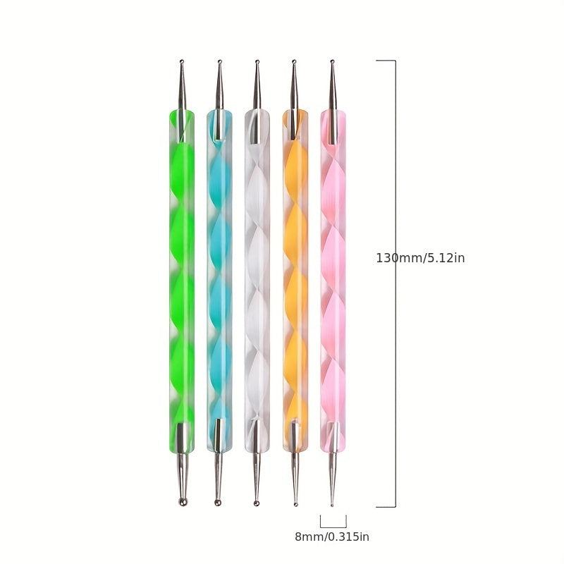 5 Pcs Double Head Nail Art Drill Pen Polka Dot Tool