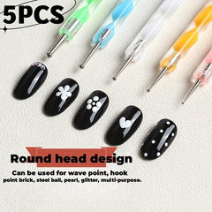 5 Pcs Double Head Nail Art Drill Pen Polka Dot Tool