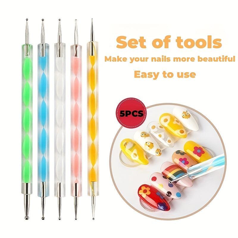 5 Pcs Double Head Nail Art Drill Pen Polka Dot Tool