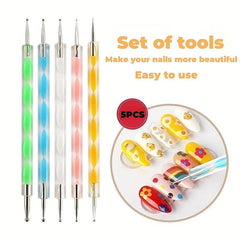 5 Pcs Double Head Nail Art Drill Pen Polka Dot Tool