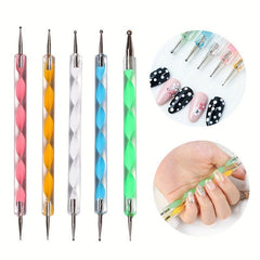 5 Pcs Double Head Nail Art Drill Pen Polka Dot Tool