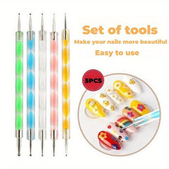 5 Pcs Double Head Nail Art Drill Pen Polka Dot Tool