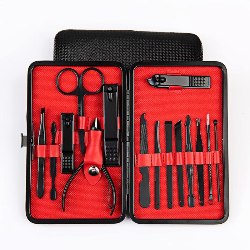 Stainless Steel Nail Clippers Set with Leather Case - 15 Piece Pedicure Kit