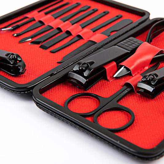 Stainless Steel Nail Clippers Set with Leather Case - 15 Piece Pedicure Kit