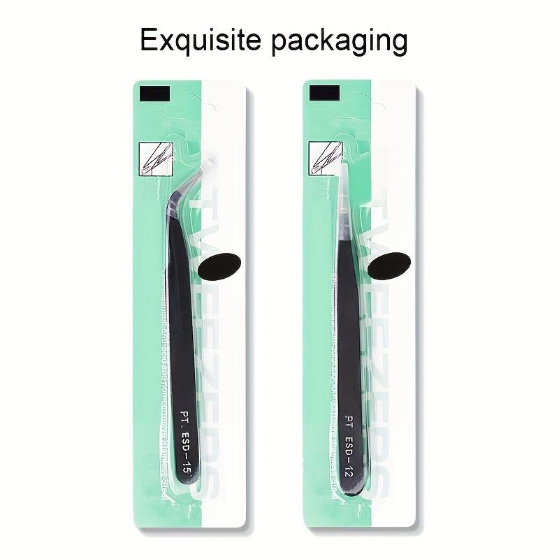 2 Pcs Precision Tweezers for Eyelash Extension Stainless Steel