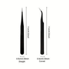 2 Pcs Precision Tweezers for Eyelash Extension Stainless Steel