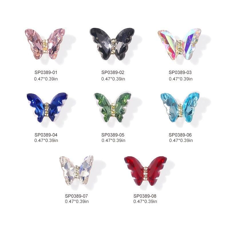 10pcs 3D Butterfly Nail Charms with Clear Rhinestones for DIY Nail Art