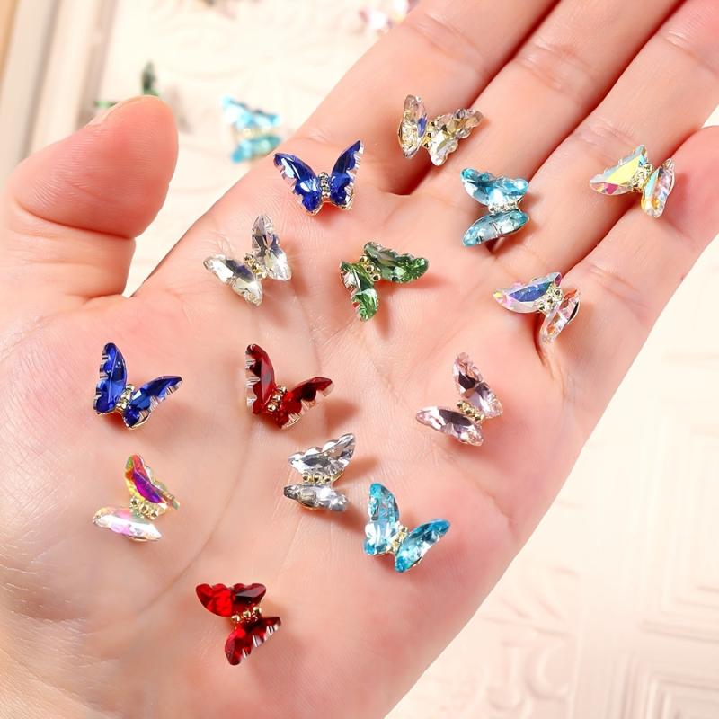 10pcs 3D Butterfly Nail Charms with Clear Rhinestones for DIY Nail Art