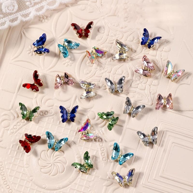 10pcs 3D Butterfly Nail Charms with Clear Rhinestones for DIY Nail Art