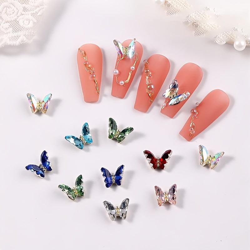 10pcs 3D Butterfly Nail Charms with Clear Rhinestones for DIY Nail Art
